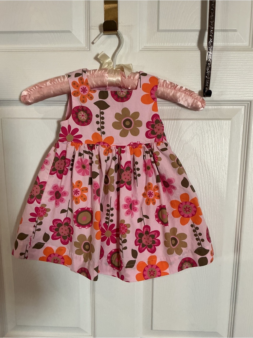 Carter's Pink Floral Sleeveless Cotton Dress with Orange and Brown Accents
